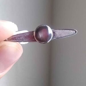 Vintage Mid-Century Modern HAPPY Silver Tone Tie Clip with Circle Accent 1960s